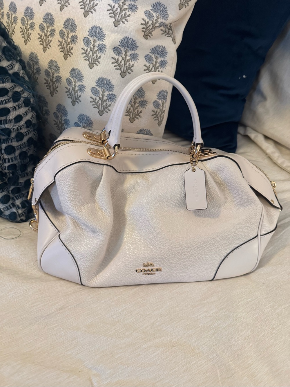 Coach Cream Pebbled Leather Satchel with Gold Hardware